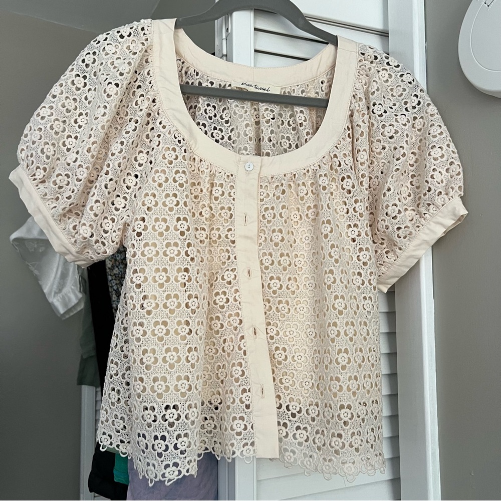 NWOT Anthropologie Cream Lace Blouse